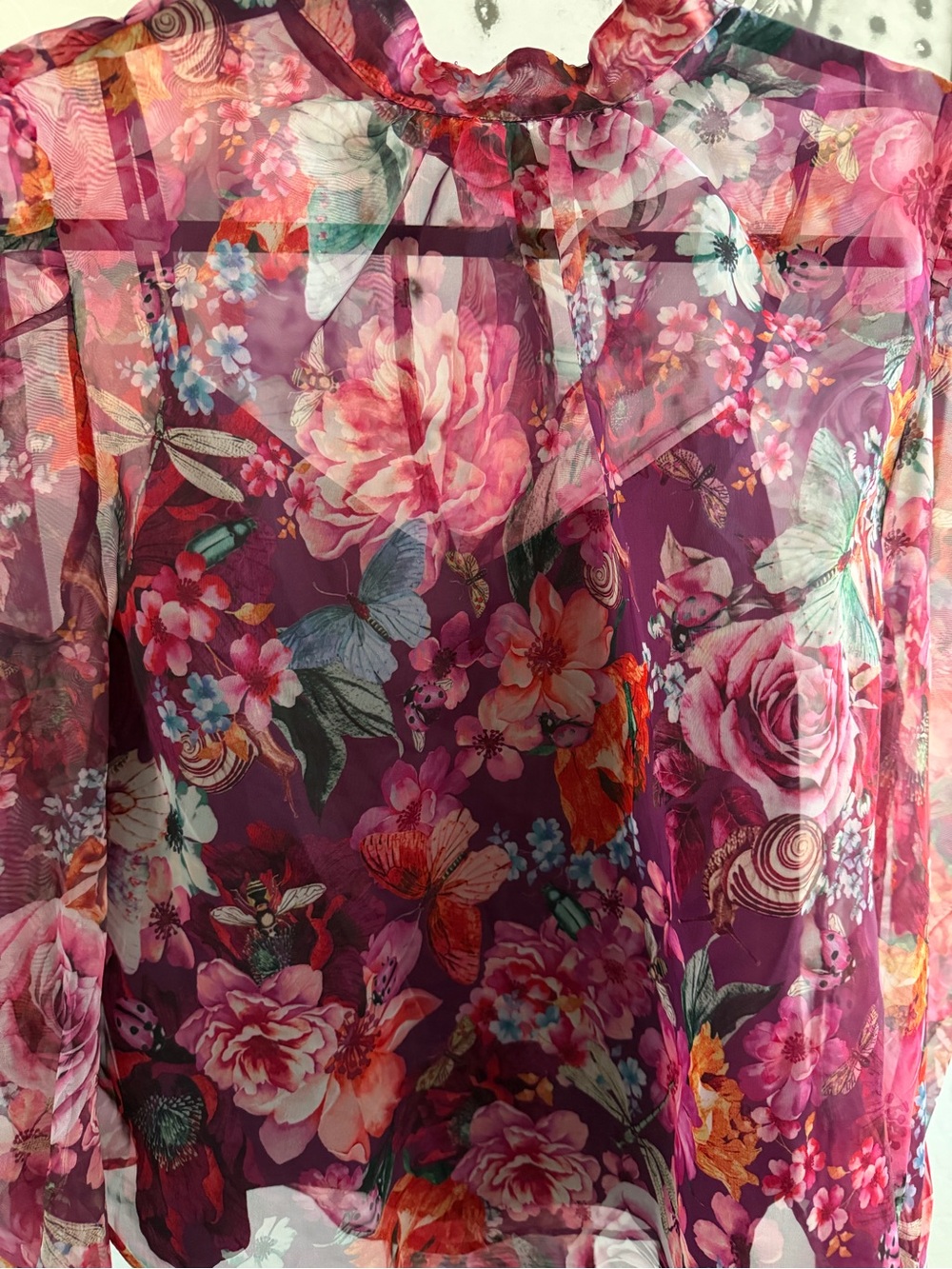 Anthropologie Organza Sheer Floral High-Neck Bow Back Blouse size Medium - Picture 9 of 13